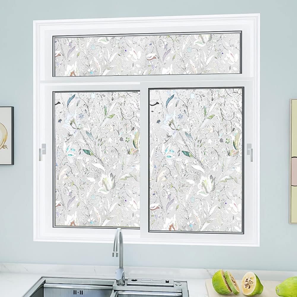 Tulip Window Film, Stained Glass Decals, Decorative Vinyl, Static Cling Stickers (35.4 x 157.4 in) - No Adhesive, Non-Glue