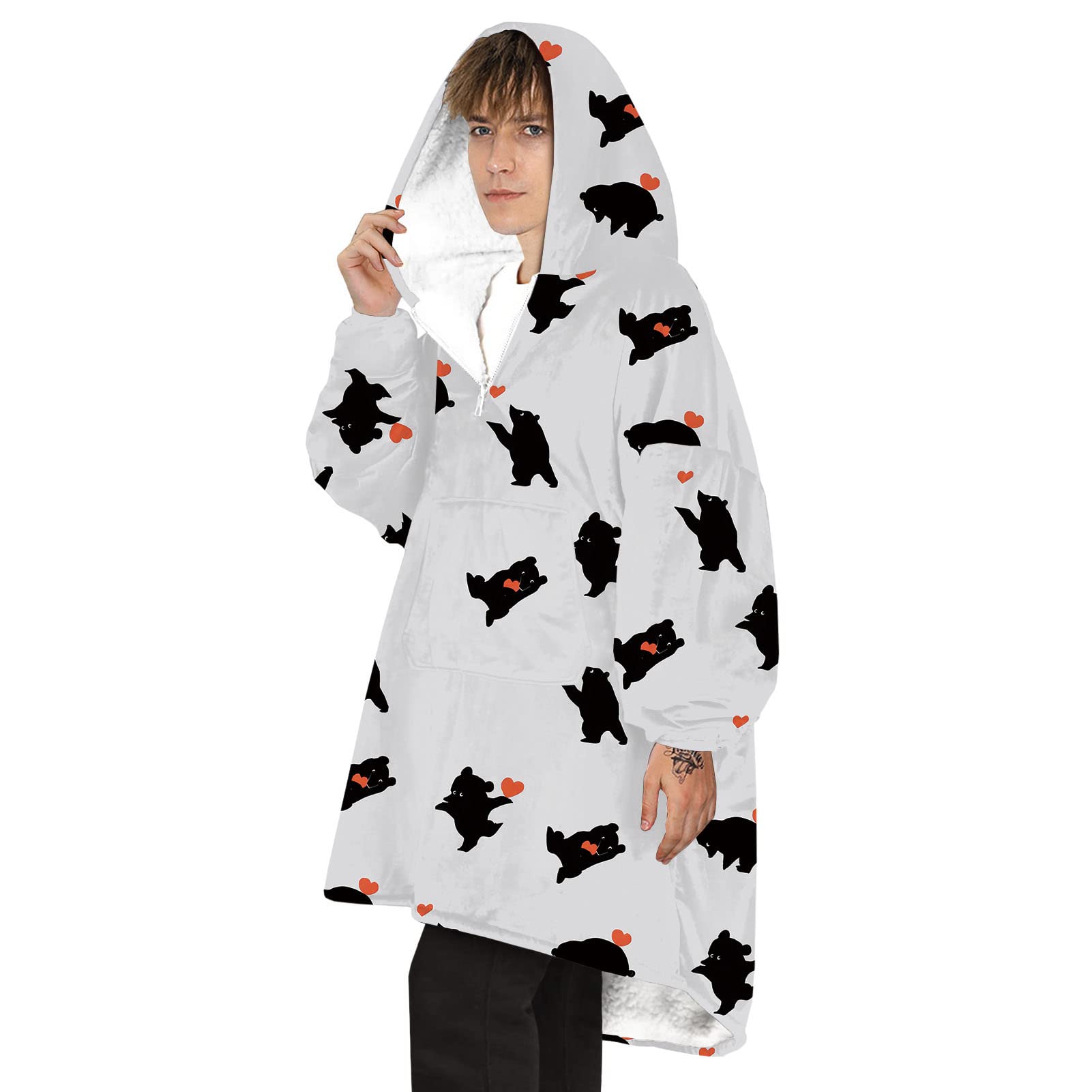 Manta Con Capucha, Manta De Gran Tamaño Con Capucha Y Mangas, Súper Cálida Y Acogedora Manta Para Adultos, Manta Con Capucha Usable Con Bolsillo Frontal Y Cremallera