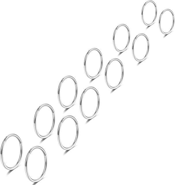 6-12Pcs 18g 20g Nose Rings for Women Men 316L Surgical Steel 16g Septum Ring Cute Tiny Cartilage Helix Conch Daith Tragus Earrings 6-16mm Set