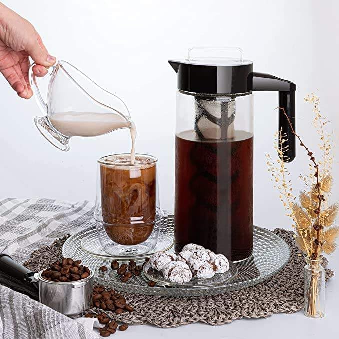 Image of Cold Brew Coffee Maker & Iced Tea Brewer - 1.3L Borosilicate Glass Pitcher with Reusable Mesh Filter - Easy to Clean, Dishwasher Safe - Ideal for Home & Travel