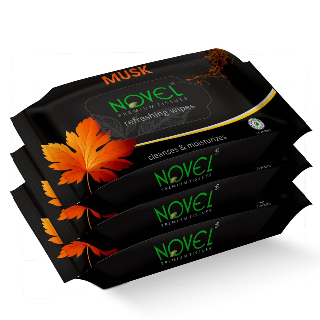 NOVEL Alcoholic Free and Aqua Glycerine (Musk Fragnance) Wet Tissue (Pack of 3/75 Tissues)
