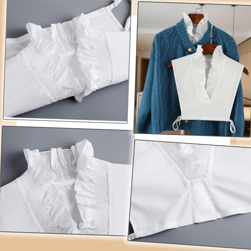 Detachable Dickey Collar Inserts Elegant Ruffle Victoria Fake Collar V Neck Half Shirt Women White - Image 3
