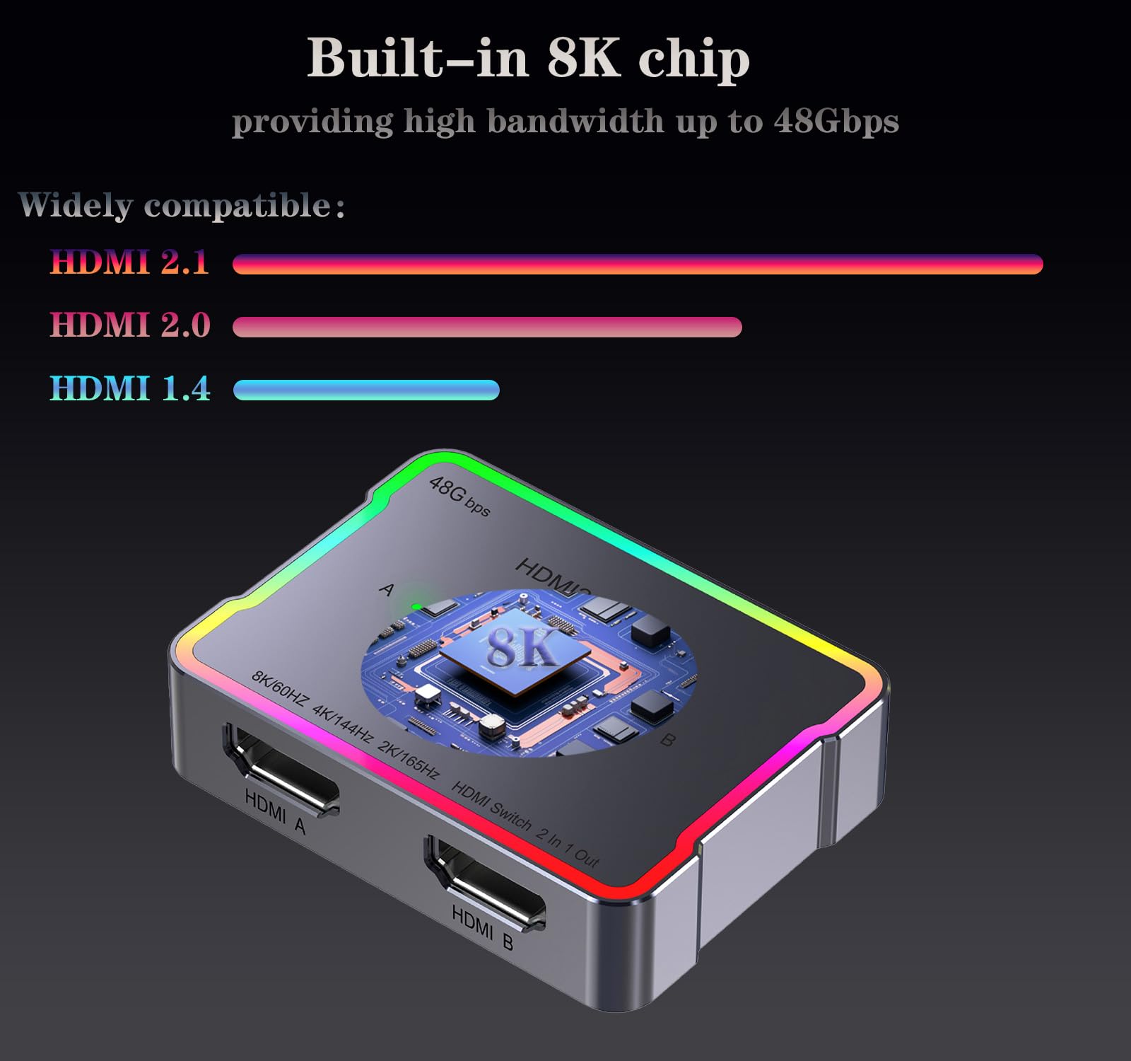Przełącznik HDMI 4k 120 Hz / 240 Hz, 48 Gb/s, przełącznik HDMI 2 w 1, przełącznik HDMI 2.1, przełącznik HDMI 8K przy 60 Hz, przełącznik koncentratora HDMI, do Nintendo Switch, PS5/PS4, Xbox,