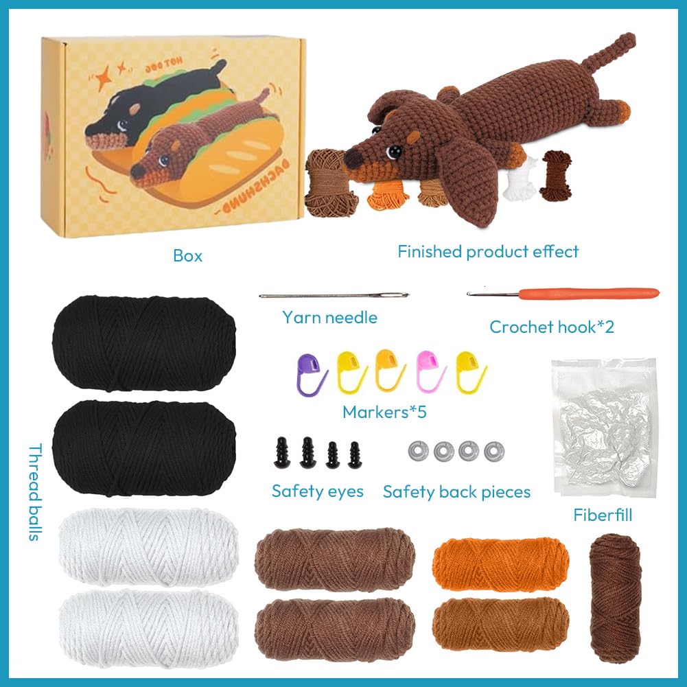 Kit D'animaux Au Crochet Pour Débutants, Chien, Kit De Chien En Crochet Marron Avec Tutoriels Vidéo étape Par étape, Pack De Démarrage à Tricoter Pour Adultes Et Enfants Débutants