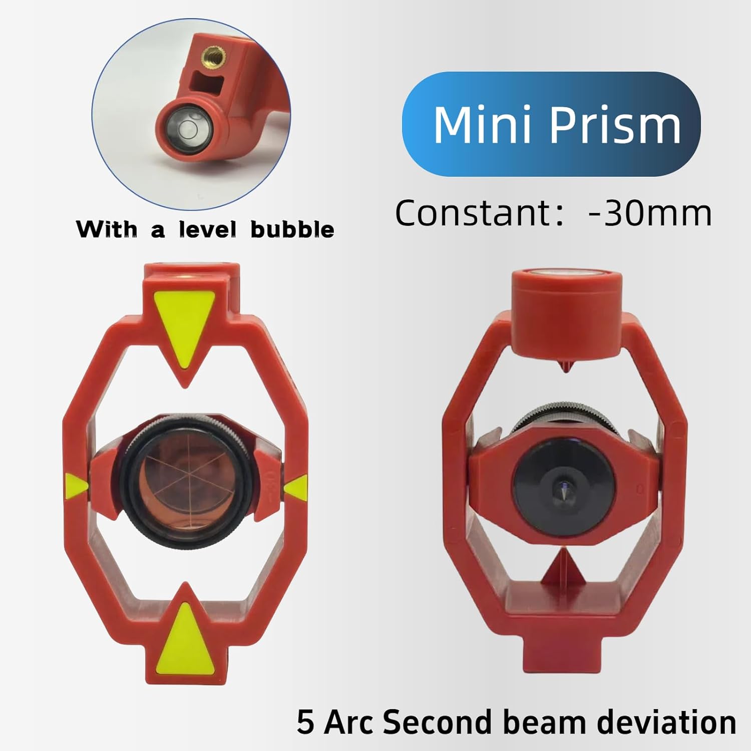 GMP111 Mini Surveying Prism Copper-Coating with 4 Extendable Aluminum Poles, Constant 17.5mm/-30mm/0mm Offset, Survey Mini Prism Optical Instruments for Total Station Surveying