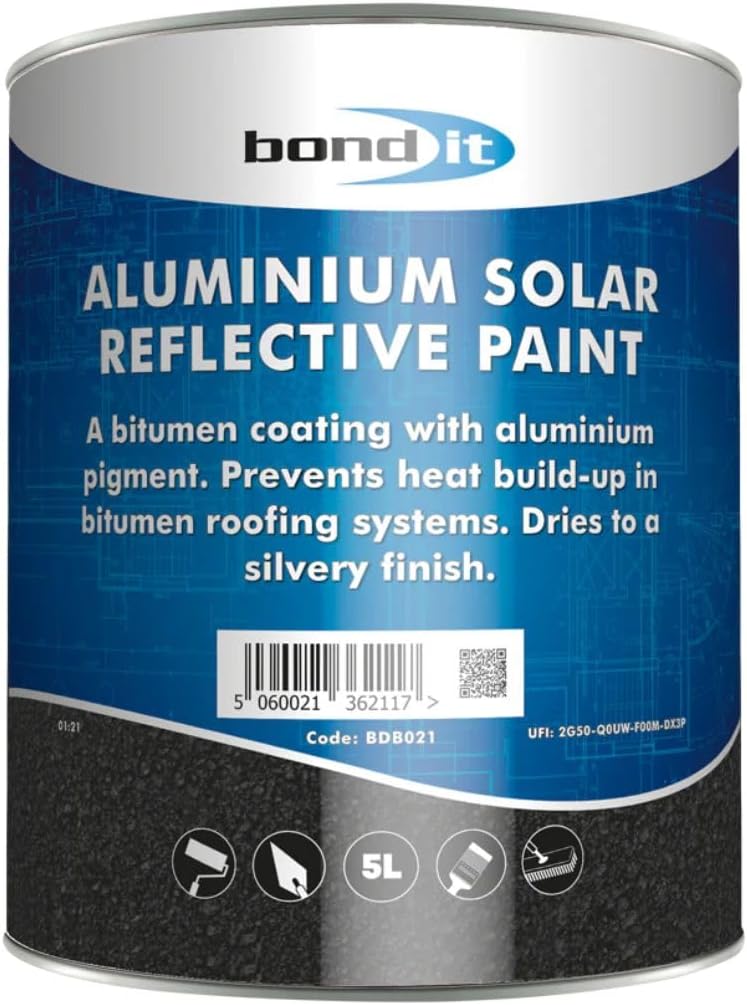 ARA CHOICE Bond It Solar Reflective Aluminium Roof Repair Bitumen Based Paint LTR Roof Repair Bitumen Based Paint, A Light/Heat Reflective Coating 5L