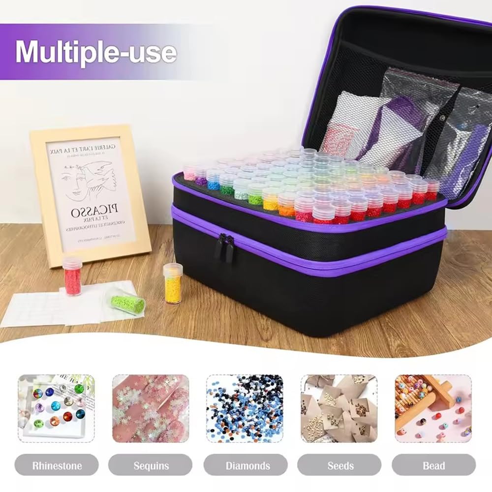 Organizer per Accessori Diamond Painting 240 Scatole Trasparenti Contenitori-Staccabile Interna+Accessori,Tasca con Rete,Maniglia e Chiusura Lampo,per riporre gli accessori la pittura a diamante