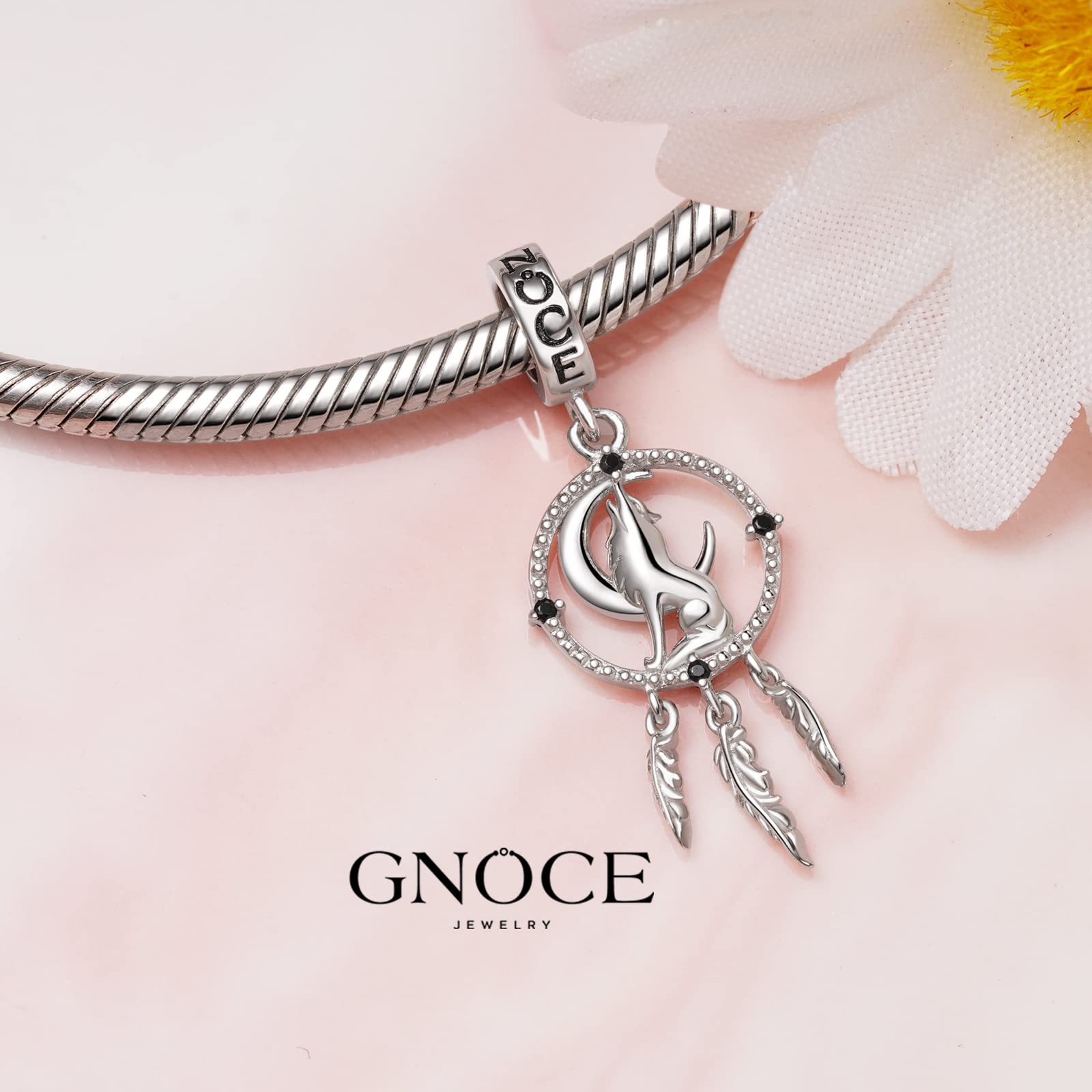 GNOCE Lupo Acchiappasogni Ciondolo Charm 925 Sterling Silver Phoenix Charms per Charms Bracciale Regalo per Donna Fit Collana/Braccialetto