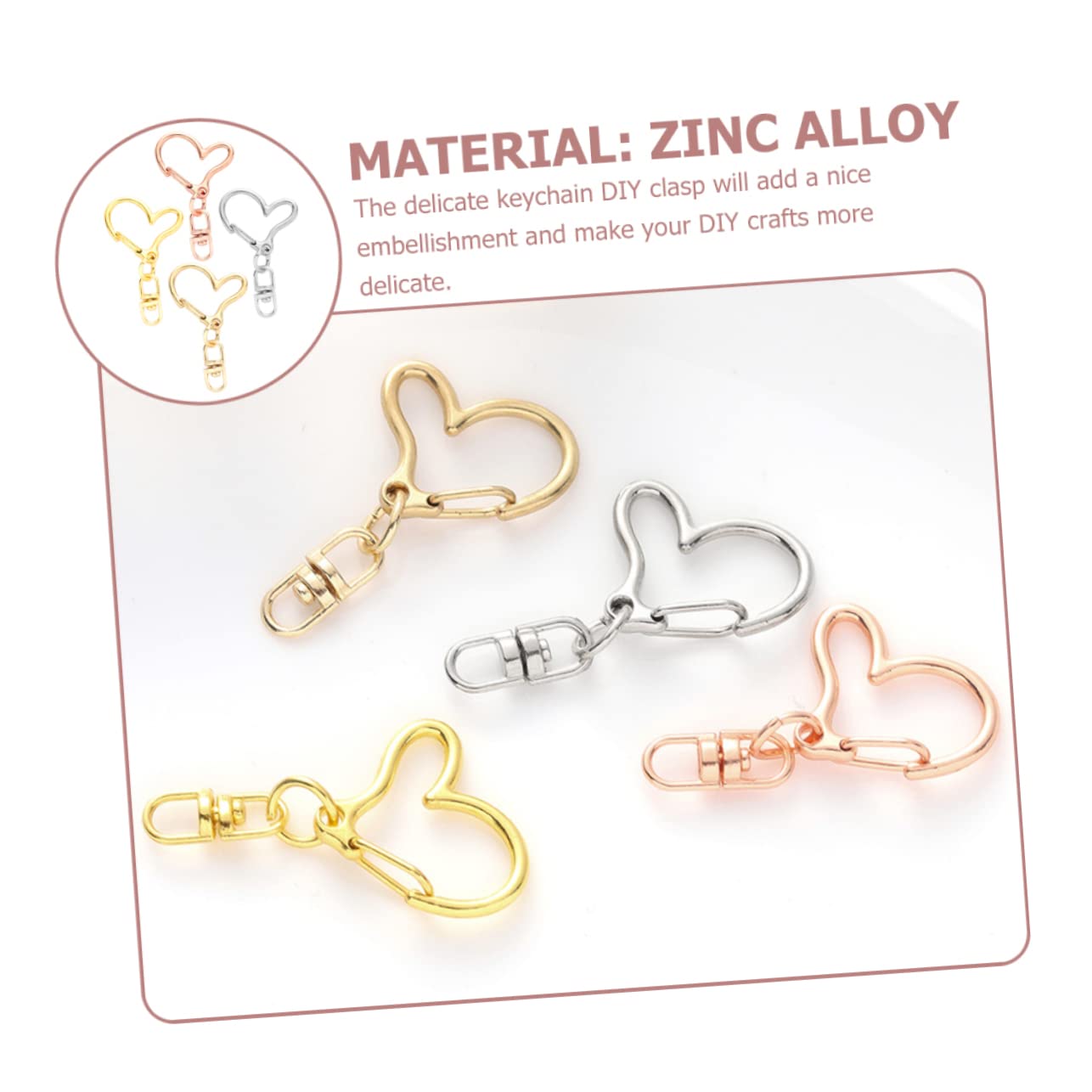 EXCEART 120pezzi Moschettone Forma Di Cuore Chiusure Per Portachiavi Fai Te Accessori Decorativi Per Creazioni Handmade e Gioielli