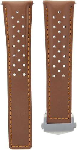 Ewatchparts CORREA DE RELOJ DE CUERO CORREA DE RELOJ 22MM COMPATIBLE CON TAG HEUER MONACO F1 TAN NARANJA PERFORAT