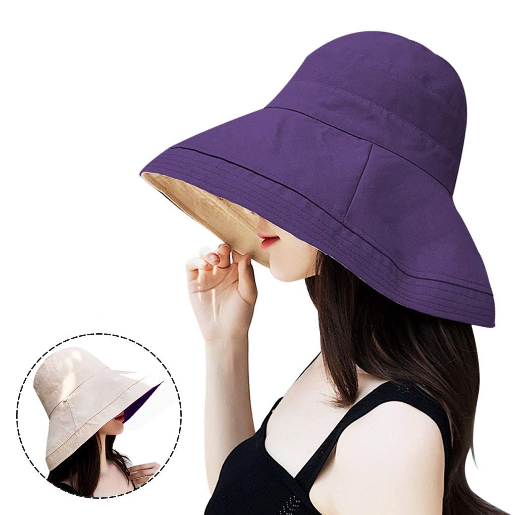 Kxf Women's Purple Sun Hat For Uv Protection Wide Brim Reversible Foldable Packable Summer Bucket Hat