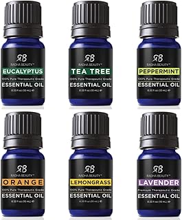 Radha Beauty Aromatherapy Top 6 Essential Oils (Lavender, Tea Tree, Eucalyptus, Lemongrass, Orange, Peppermint) - 100% Natural Basic Gift Set for Aromatherapy, Diffusers, Soap, DIY Skincare