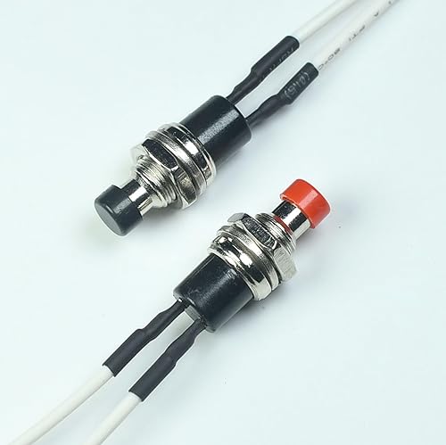 Miniatura 2 de Interruptores de botón mini redondos de 0.276 in, 1A y 250 VCA, 2 pines SPST ON Off Interruptor de botón momentáneo con cables pre-soldados (3