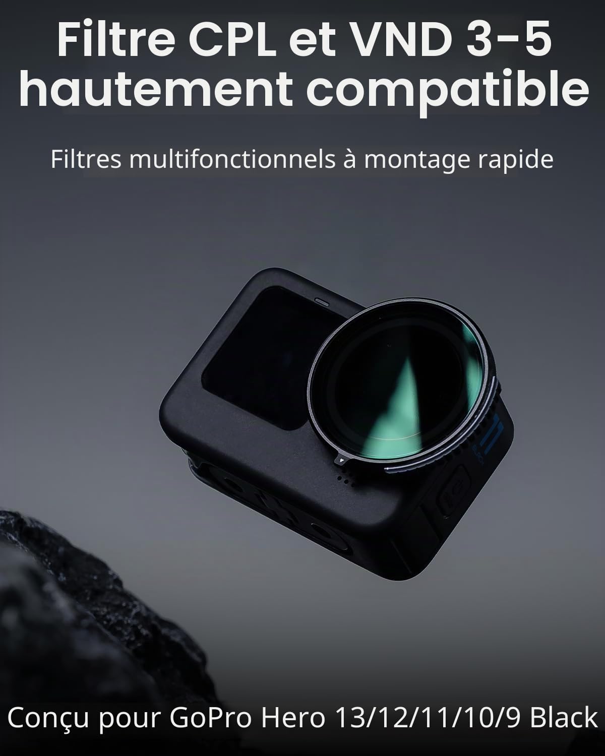 SMALLRIG Filtre CPL et VND 3-5 pour GoPro Hero 13/12/11/10, Combinant ND8, ND16, ND32, Filtre CPL en Un Seul, Accessoires de filtres Polarisants à Densité Neutre, Verre Optique HD Multicouche