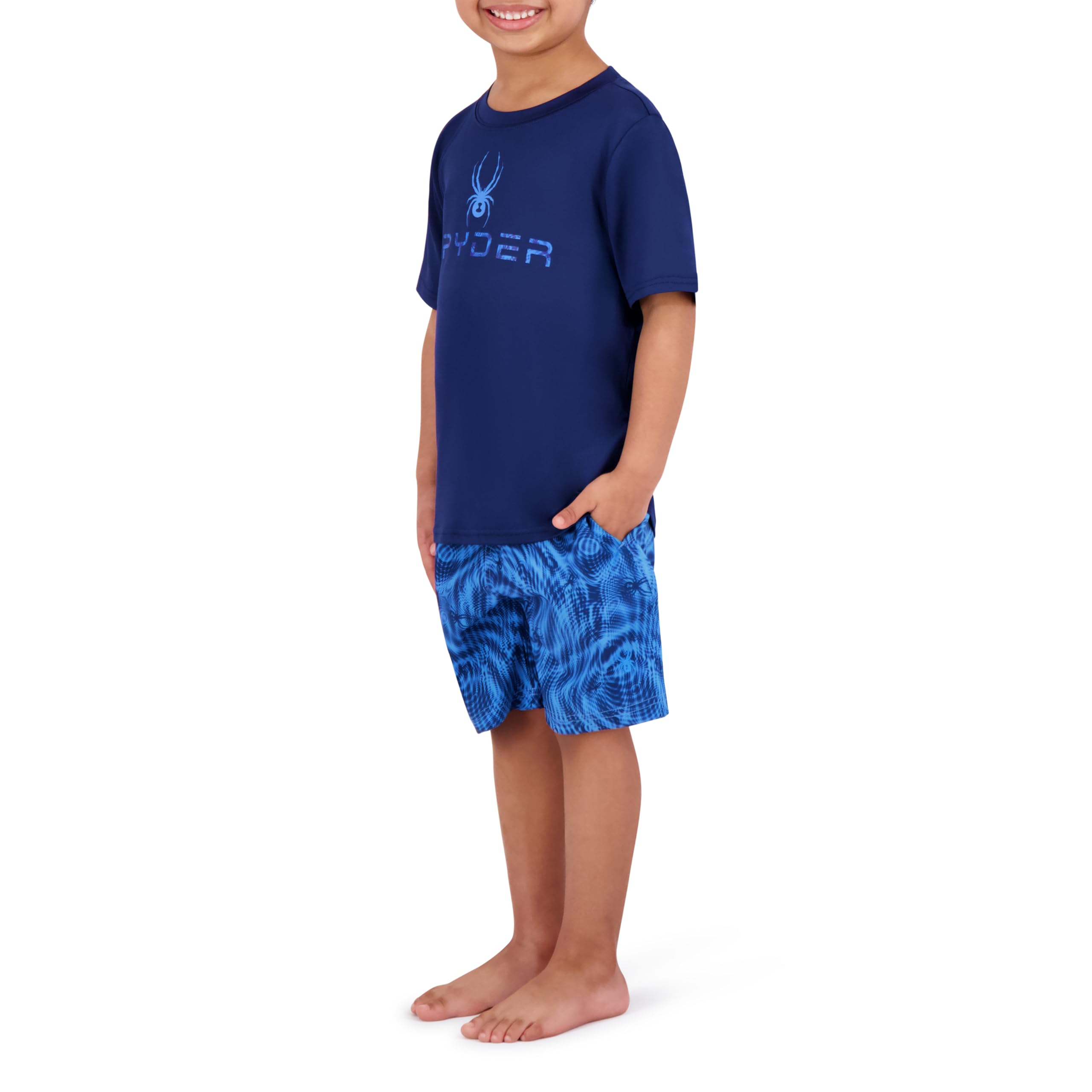 Spyder Ensemble de bain 2 pièces pour garçon – Rashguard à manches courtes et maillot de bain, UPF 30+, séchage rapide, pour petits garçons