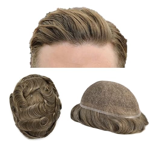 Miniatura 15 de Toupee para hombres, pieza de cabello completo suizo de encaje para hombre, sistema de reemplazo de cabello humano real para hombres, nudos