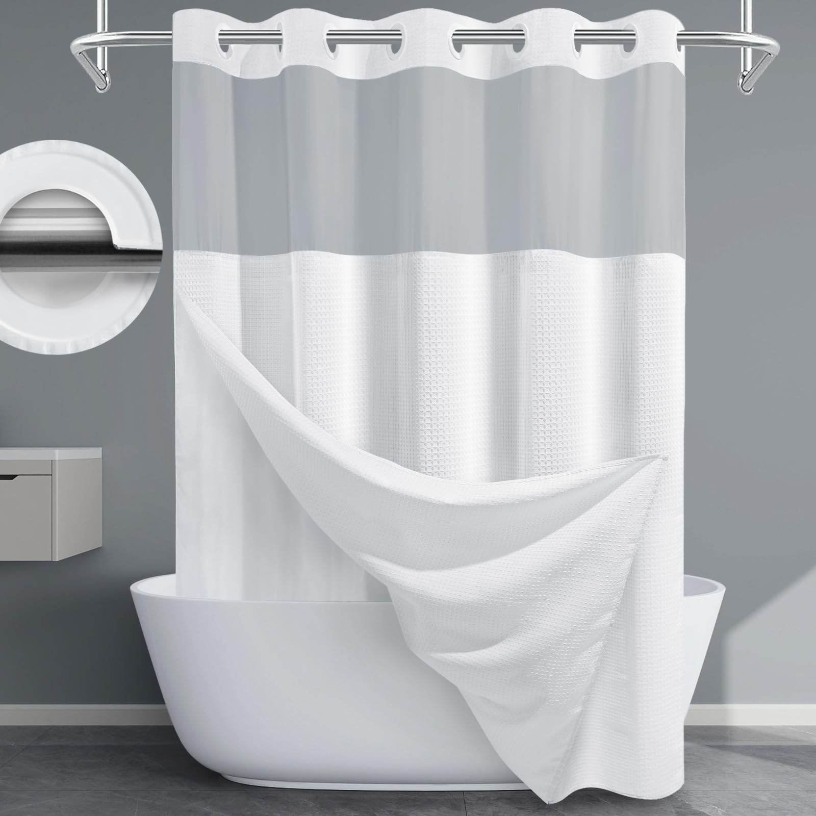 Rideau de douche doublure clipsable EUTXL lavable et étanche 180 x 188 cm