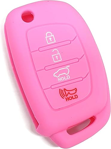 LIGHTKOREA Funda de silicona plegable con 4 botones para Hyundai Santa Fe Sonata Elantra Azera Tucson, Rosado