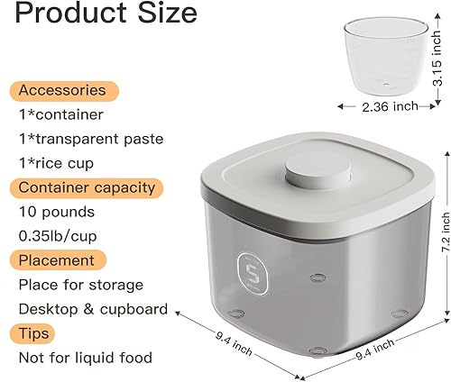 Miniatura 9 de LivLab Dispensador de arroz, contenedor de arroz de 10 libras con taza medidora, contenedor de cereales de alimentos, contenedores para el hogar
