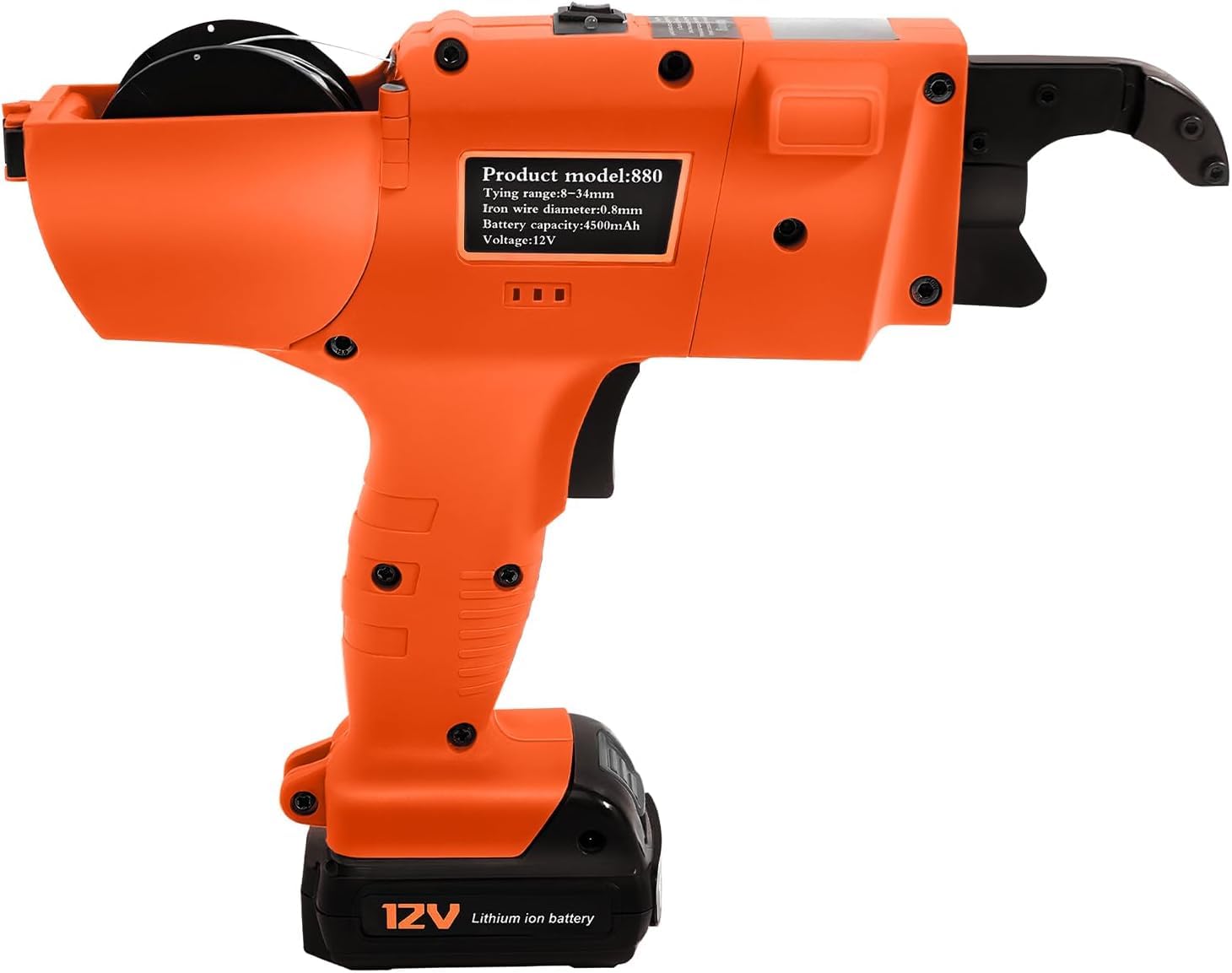 Akku Bewehrungsbindegerät für Φ8–34 mm Stahl, Drahtbindegerät 1500 Knoten pro Ladung, 0,8s Schnellbindung, inkl. 2×4500 mAh Akkus, 110m Bindedraht – Drahtbindemaschine für Baustellen, Tunnel