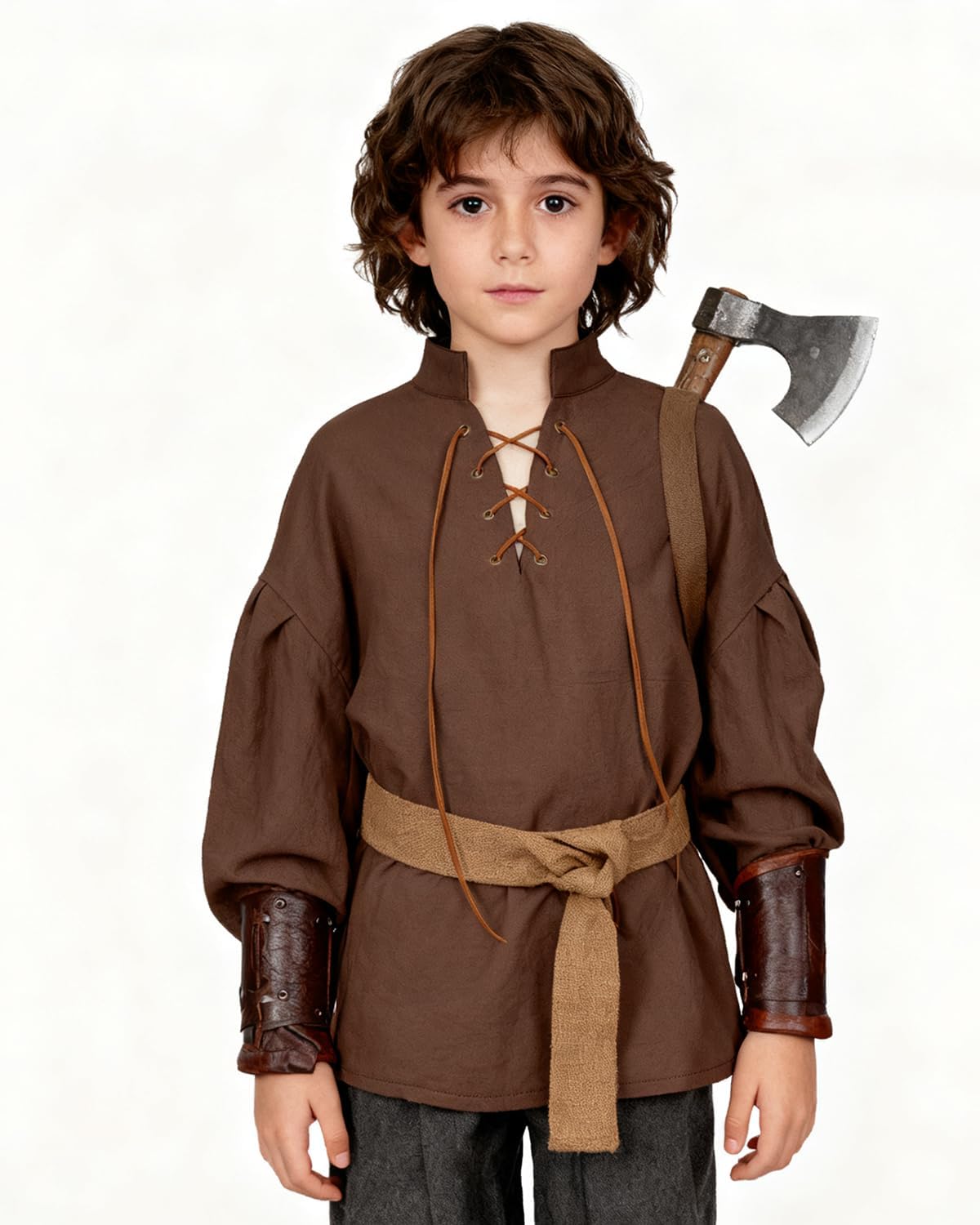 L'VOW Medieval Boys Shirt Renaissance Kids Lace-up Pirate Shirts Retro Viking Colonial Costume Top - Image 3