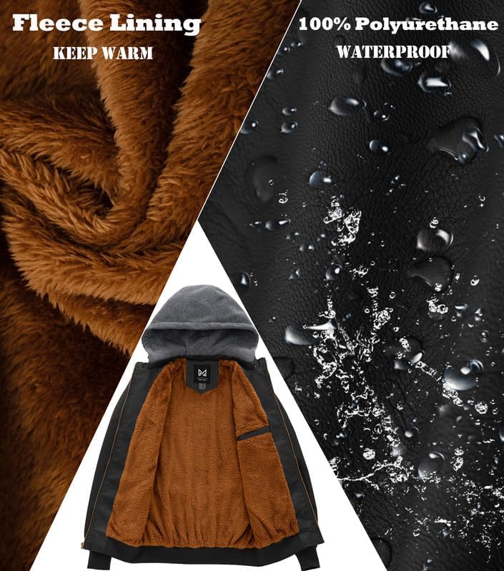 KVE Men's Faux Leather Jacket Waterproof Motorcycle Bomber Jacket Vintage PU Moto Biker Coat - Image 5