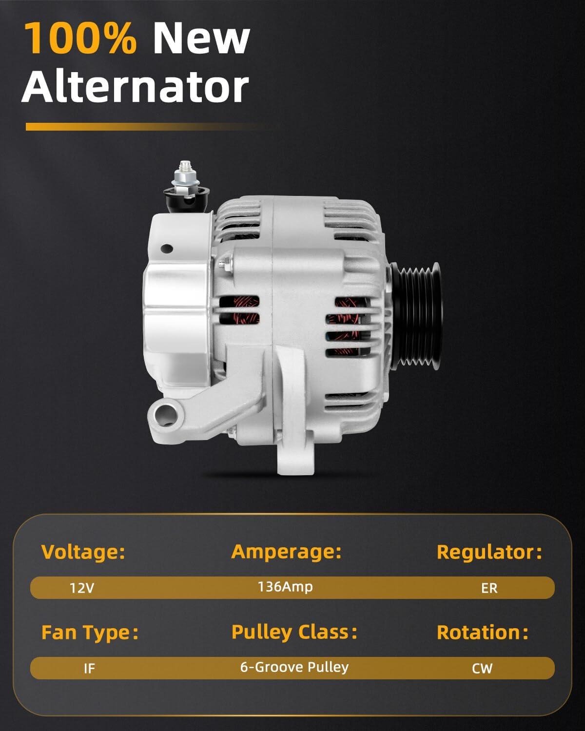 OCPTY Alternators Alternator 13873 2001-2006 for Dodge for Dakota,2001-2003 for Jeep for Grand Cherokee,2003-2006 for Jeep for Liberty,2006 for Mitsubishi for Raider 13873 AL6541X