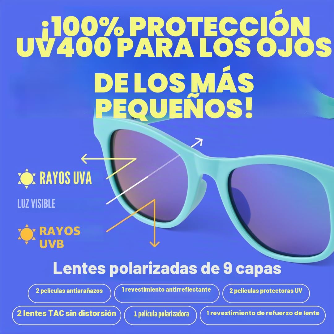 BABY SUNNIES Gafas de sol flexibles para niños de 3 a 8 años, con protección UV al 100% y diseño irrompible