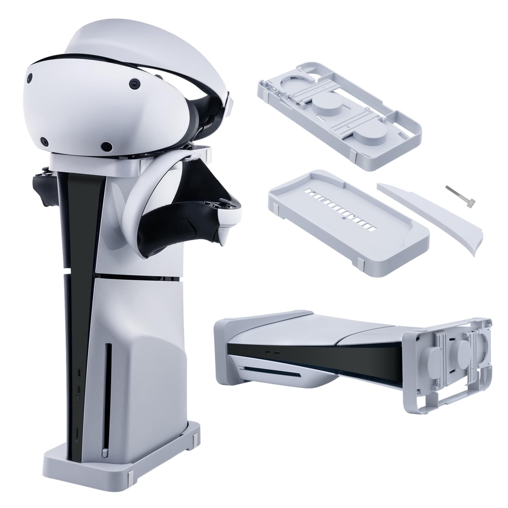 Mcbazel 2 in 1 Horizontal and Vertical Stand for PS5 Slim Console Only, Base Stand with Headset and Controller Hook for PlayStation 5 Slim Only - White
