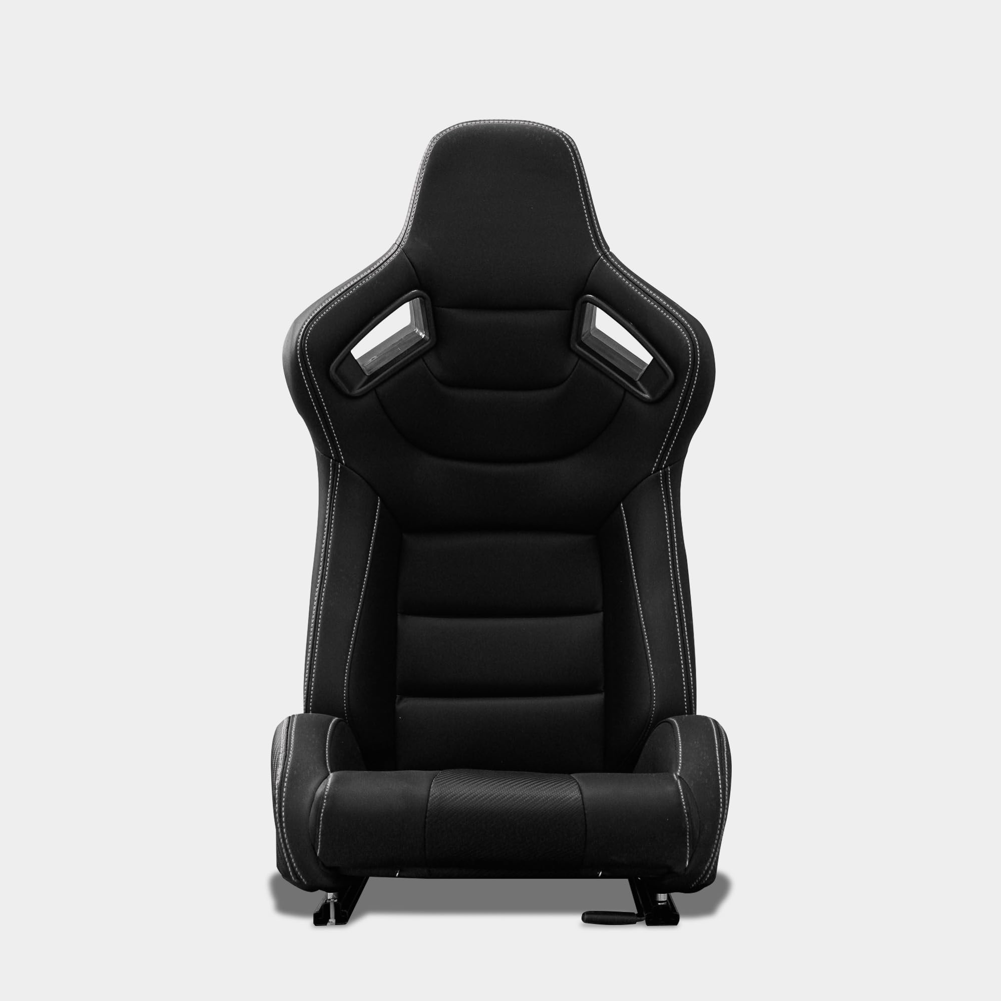 M MODAUTO Semibaquet S,E Cuero Negro/Costura Blanco/Respaldo Fibra Carbono,Semibaquet Deportivo,Adaptable para Coches,Ríeles Incluidos.N765L