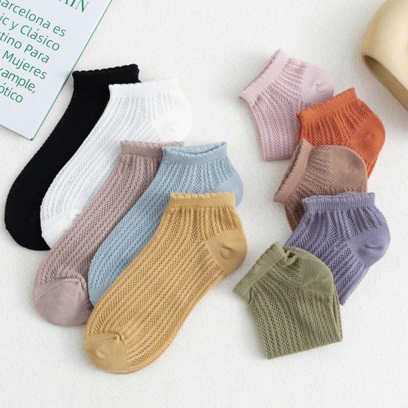 Calcetines cortos de mujer mezcla algodón | Multicolor 5 pares EU34 Calcetines invisibles de malla fina de verano