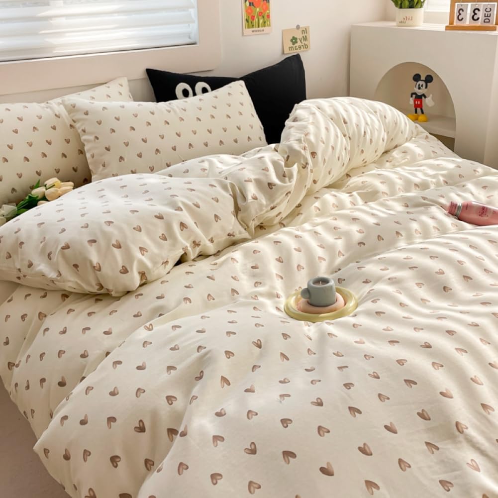 Covebett Bettwäsche Herzen Herz Bettbezug Set Microfaser Kawaii Aesthetic Mädchen Kinder Deckenbezug und Kissenbezug 80x80 mit Reißverschluss