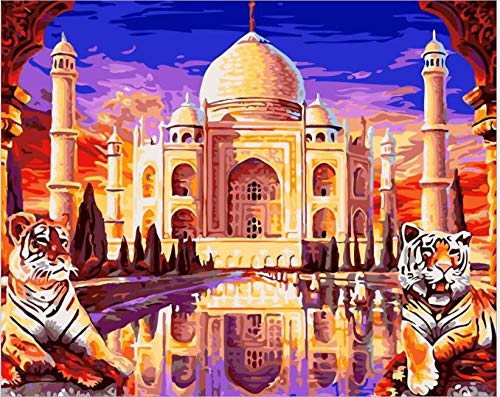 MAGICXYZ DIY Peinture Peinture par Numero Taj Mahal, Inde 40x50cm Cadeau de Peinture à l'huile de pour Enfants Adultes Home Decor Cover