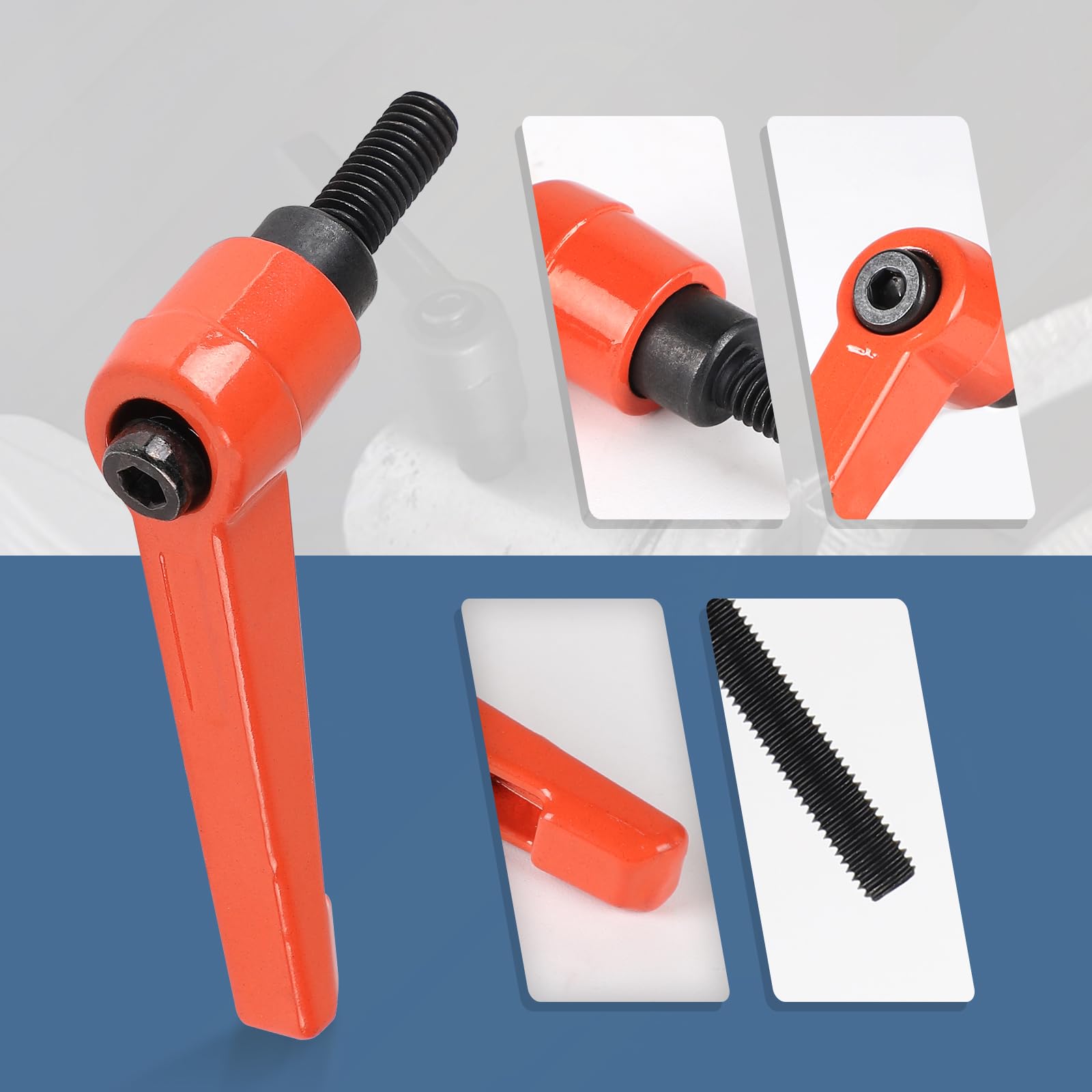 efuturetime 4 Pcs Maniglie a Leva di Serraggio M10-40mm Maniglia a Ripresa di Boccaggio Regolabile in Acciaio al Carbonio Arancione