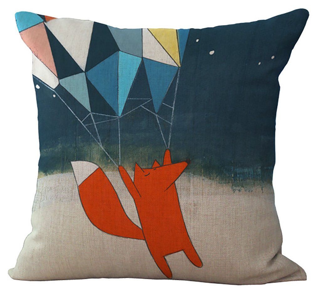 ChezMax Cute Fox Pattern Cushion Cartoon Linen Square Decorative Throw Pillow 18 X 18'' WITHOUT FILLER Multi IN-CM-MY-A1006-009
