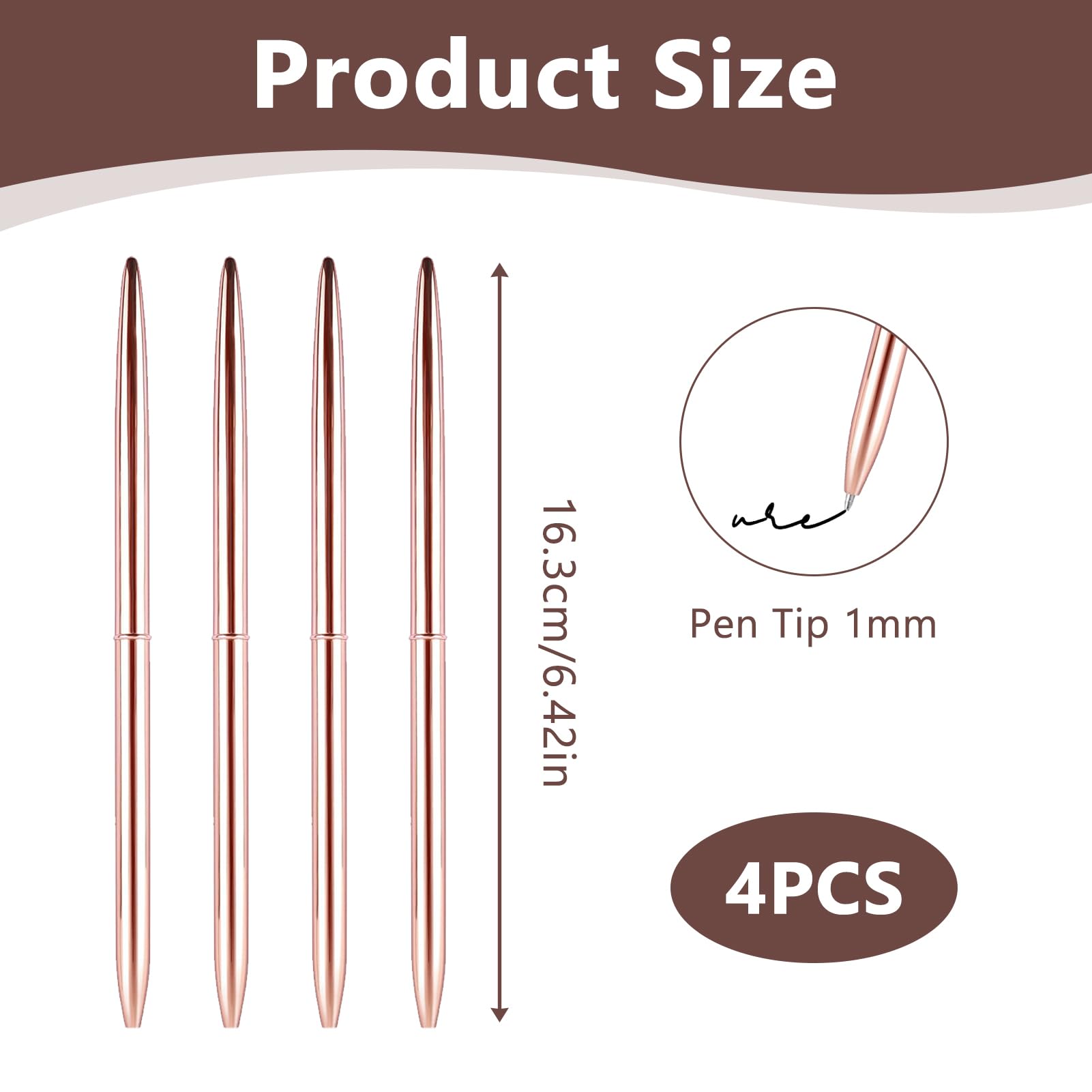 Hukneqn 4 PCS Rose Gold Pens, Nice Pens, Metal Ballpoint Rose Gold Pen, Smooth Writing, Metallic Ink, Ideal for Office School - Image 2