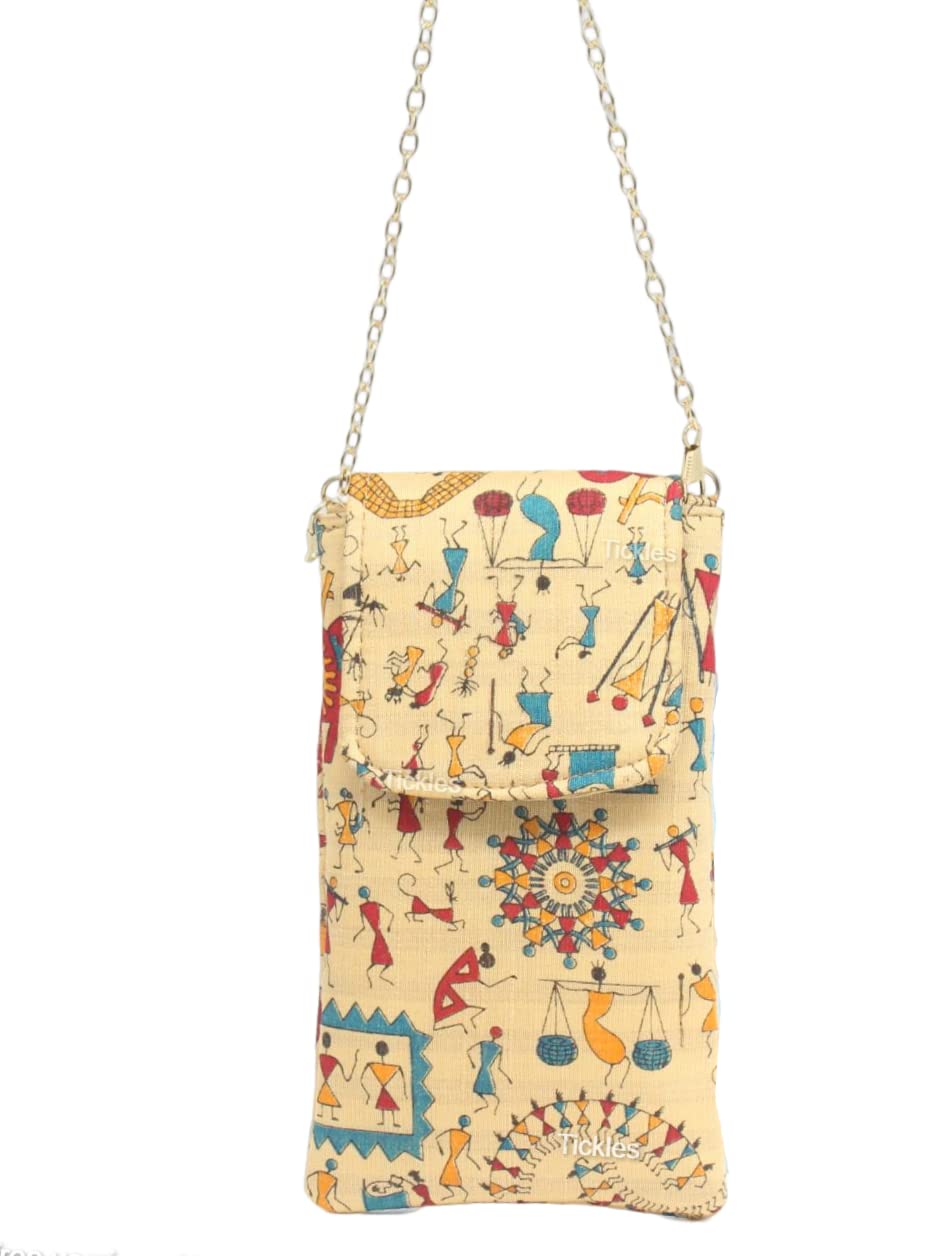Tickles Printed Mobile Pouch with Waist Clip Saree Hook Detachable Sling for Women Girls (Color: Beige) (Size: 6.5 Inches)