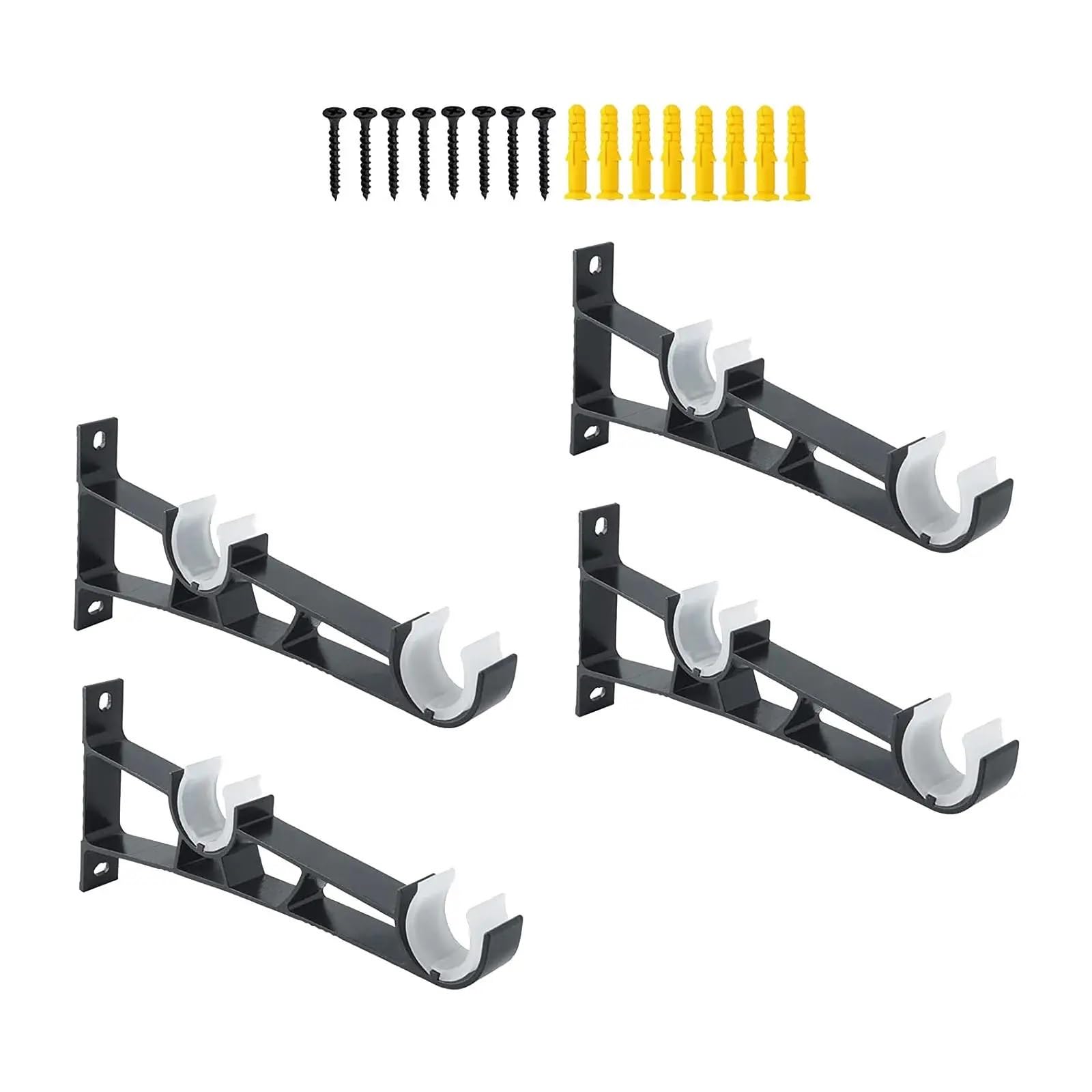RUWLFE 4 Pcs Wall Curtain Rod Retainers Double Bracket Black Hooks Brackets Household Hangers for Poles, Wall Rod