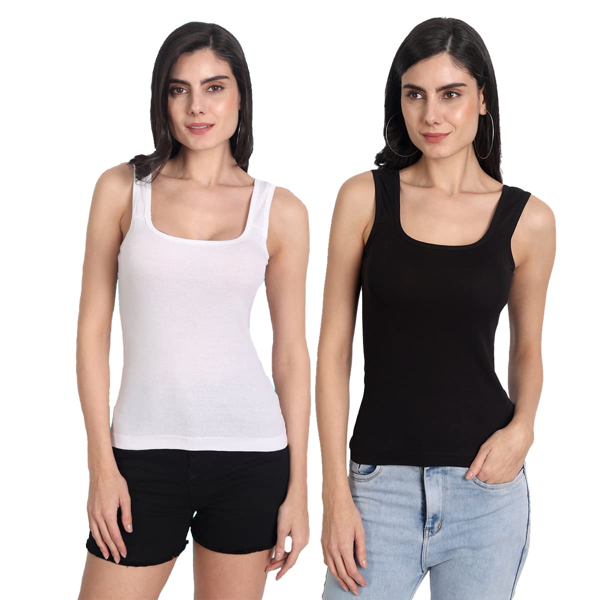 aimly Women's Cotton Sleeveless Camisole Slip Spaghetti Pack of 2-picture-11
