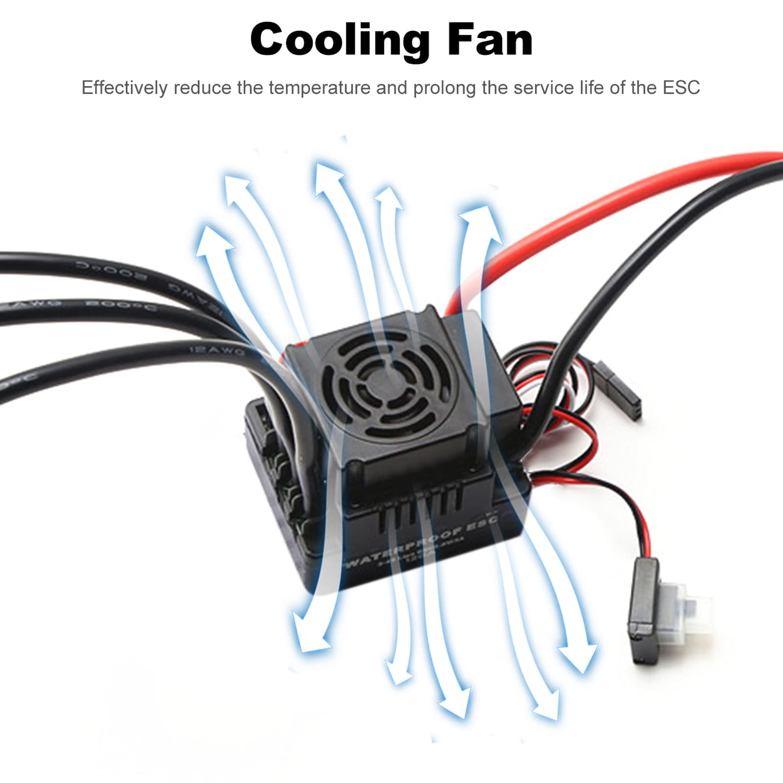 Ausla Moteur Brushless Waterproof 3670 120A ESC avec Ventilateur de Refroidissement Combo pour Voitures Télécommandées 1/8 (2150KV)