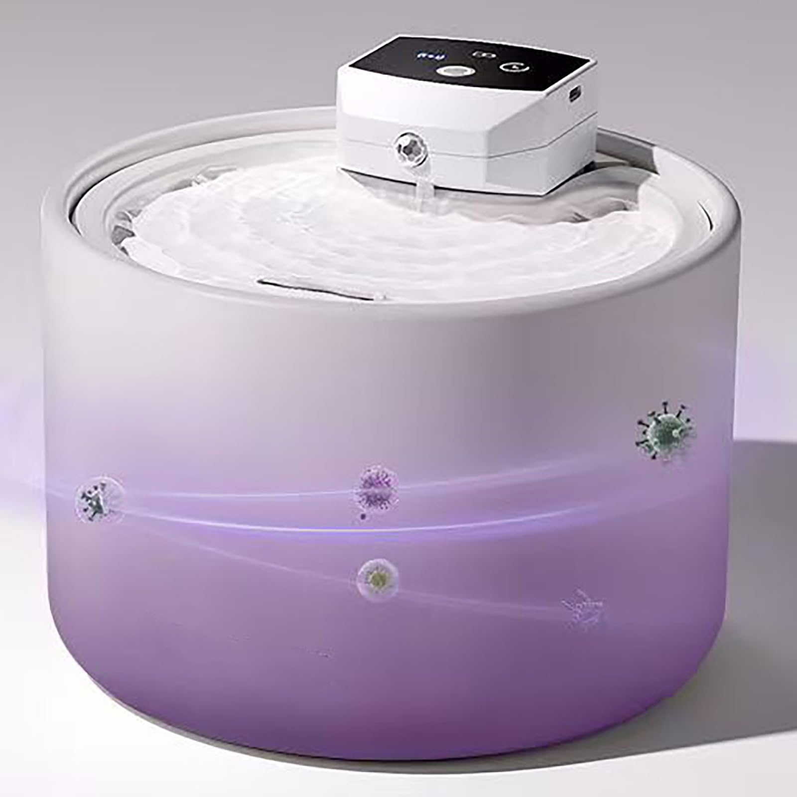 Fontana d'acqua per gatti in ceramica senza fili: dispenser automatico super silenzioso con sensore intelligente super silenzioso da 3 litri con batteria da 5000 mAh per cani con 7 filtri di ricambio