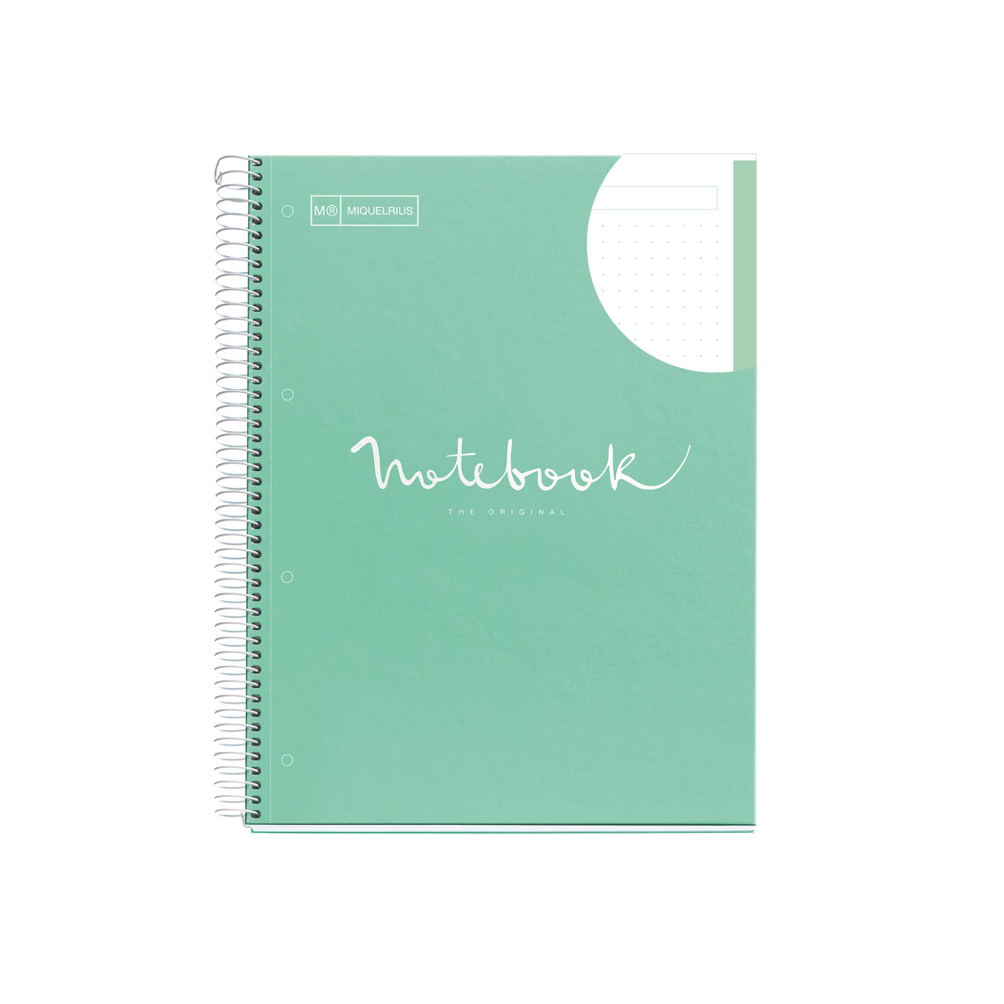 MiquelriusA4 Notebook Emotions 80 Sheets 90 g/m² Dotted Notebook, 1 Colour Stripe, Microperforated Spiral, Extra Rigid Cover, 4 Drills, Mint GreenThe Forest Stewardship Council