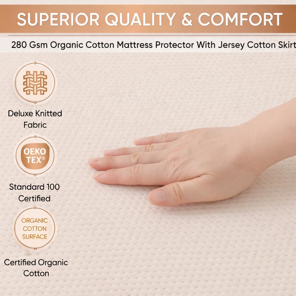 Deluxe Organic Cotton Percale Mattress Protector Twin Size - 100% Waterproof - Naturally Cooling for Hot Sleepers - OCS Certified 280GSM 3D Air-Knit Breathable Mattress Pad - Noiseless Deep Pocket - Image 3