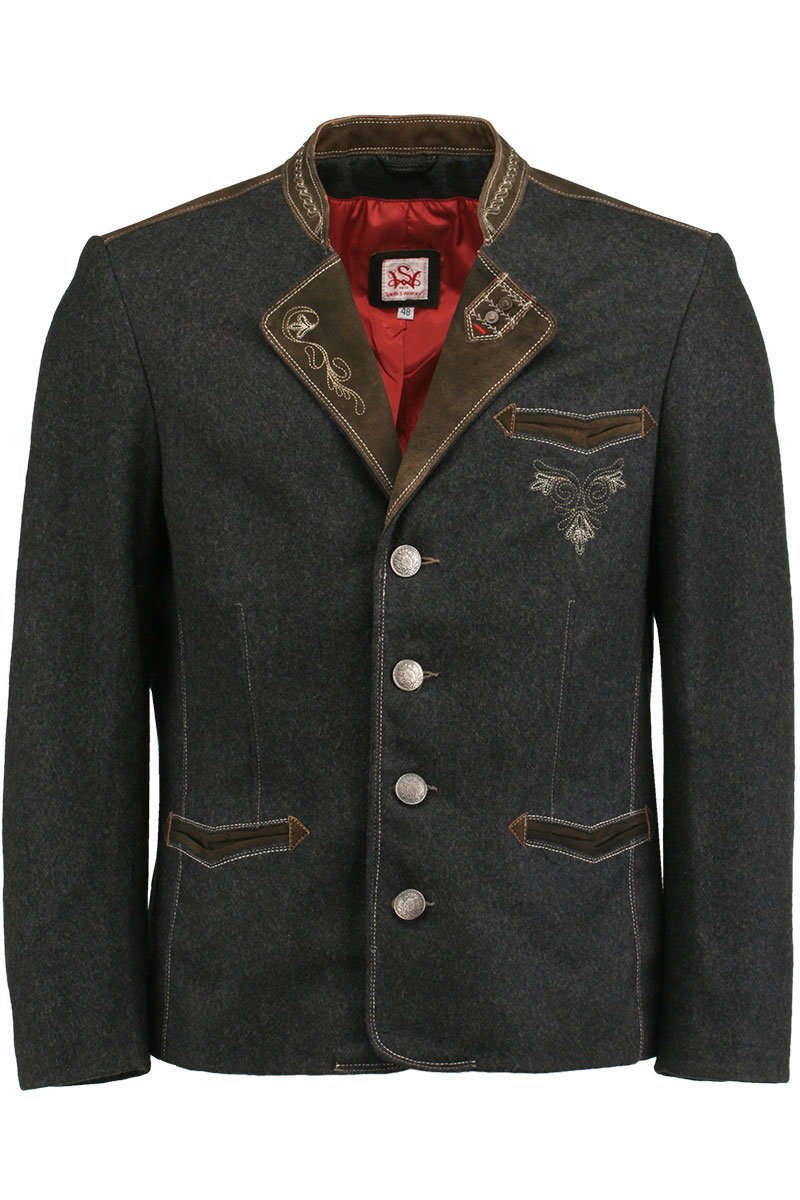 Spieth & Wensky Herren Trachten Jacke Loden/Leder anthrazit 'Samuel', anthrazit, 48