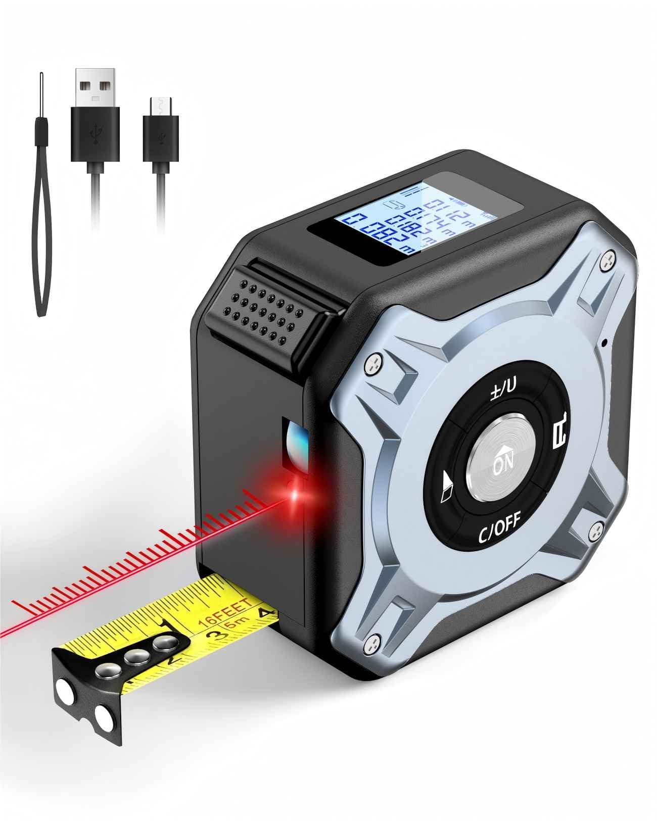 professionele laser afstandsmeter 70m meetbereik afstandsmeter ±1.5mm nauwkeurigheid afstandsmeter 2 LCD display Meerdere meetmodi 4 meeteenheden feet/meter/inch/feet inch 99 metingen draagkoffer | NL