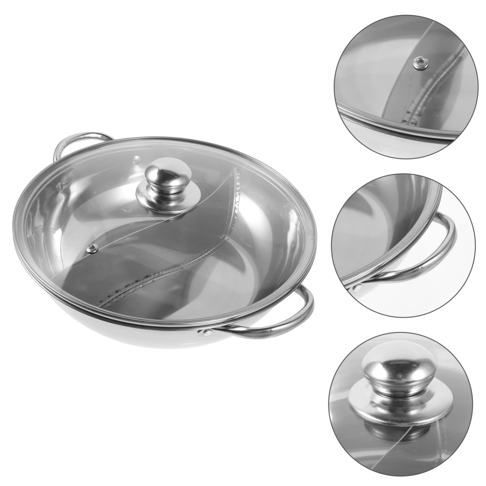 Amosfun Pentola Hotpot Doppia in Acciaio Inox 304, Argento, Spessa