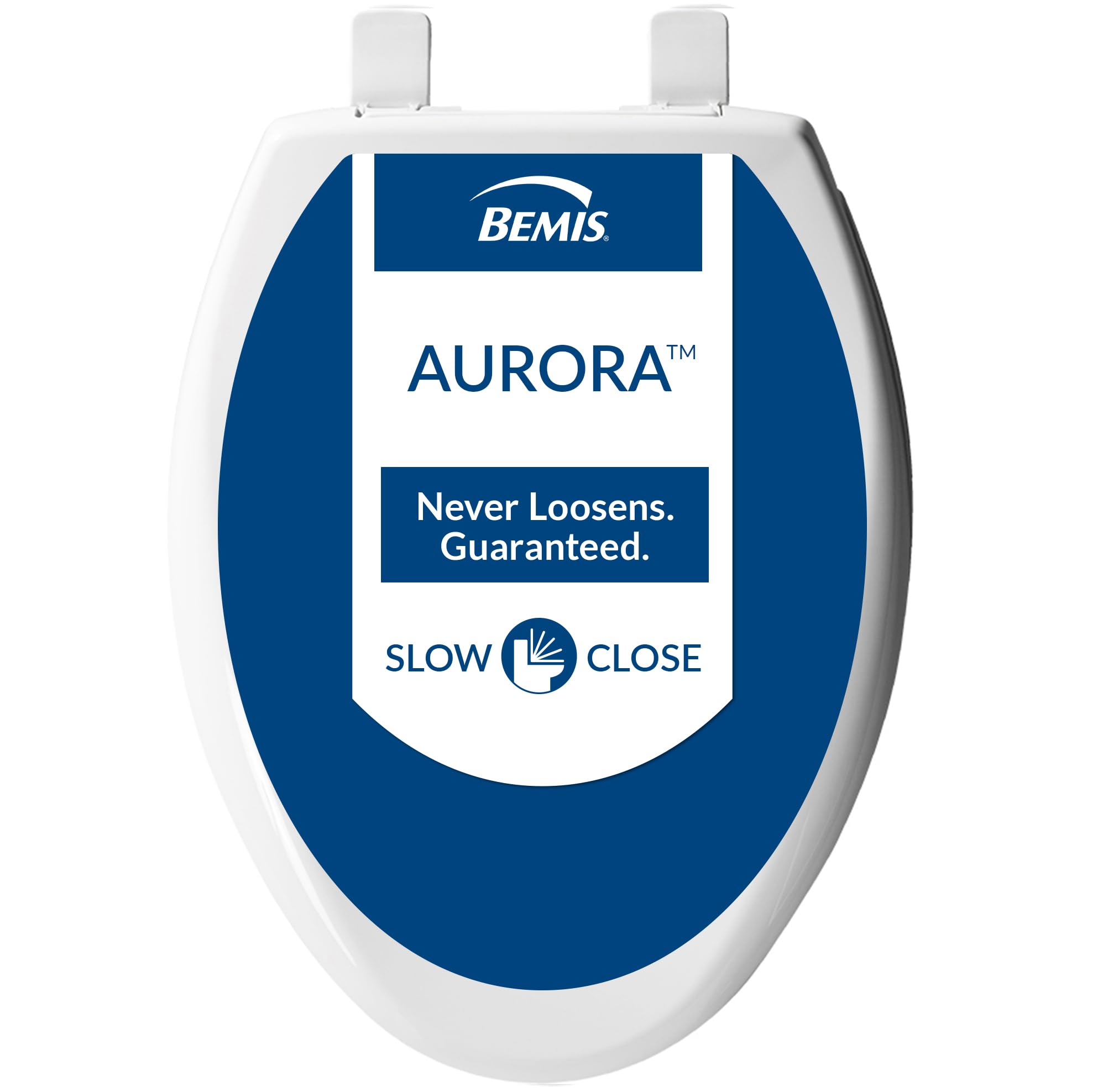 Aurora Slow Close Toilet Seat, Easy Clean Hinges and Adjustable Perfect Fit Plastic Seat, Made in USA, Elongated, White