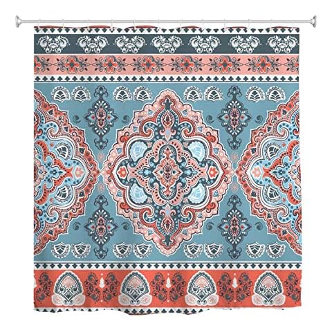 A.Monamour Duschvorhang Indische Blumen Paisley Stammes-Ethnischen Boho Mandala Ornament Muster Abstrakte Kunst Hintergrund Wasserdichtem Polyester Duschvorhang Cover