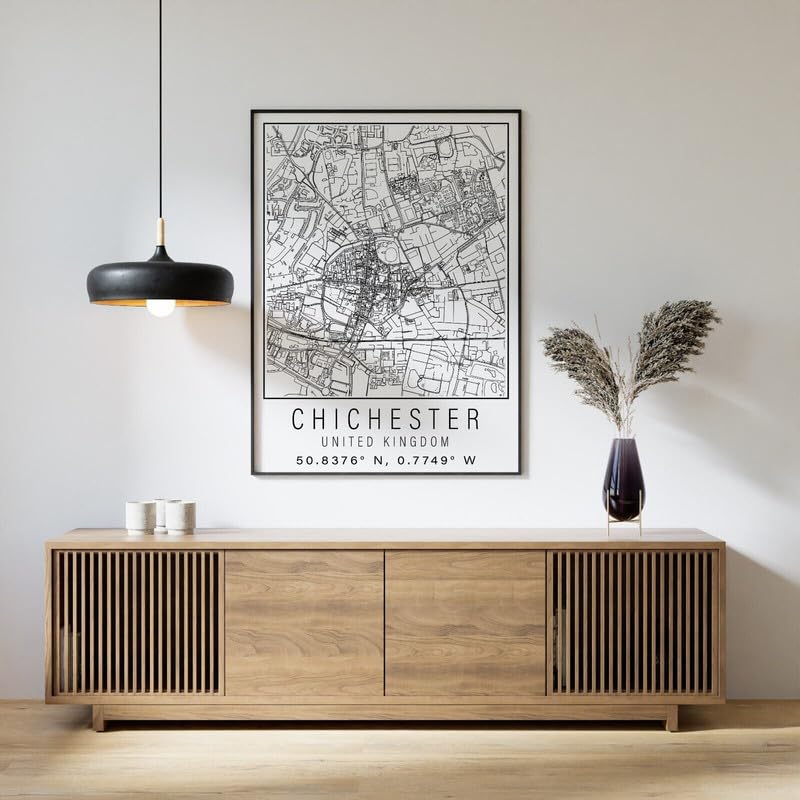 Chichester England City Street Map Print Chichester Wall Art Home decor Poster Poster A5 - Wall Art Home Decor Movie Poster Canvas Film Cinema Retro Vintage Cult Classic Nostargic Saga Modern reprint