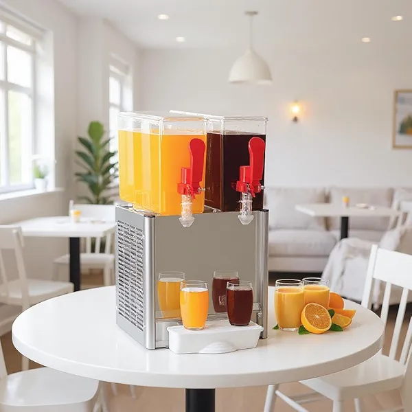 Commercial Beverage Dispenser, 2 Tank 20L/5.28 Gallon Commercial Juice Dispenser with Thermostat Controller and Humanized Design, 280W Stainless Steel Cold Drink Dispenser for Restaurant Home Bar